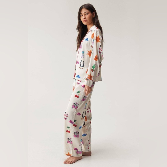 NWT NastyGal Satin Cowboy Western Pajama Pants Set - Picture 3 of 9